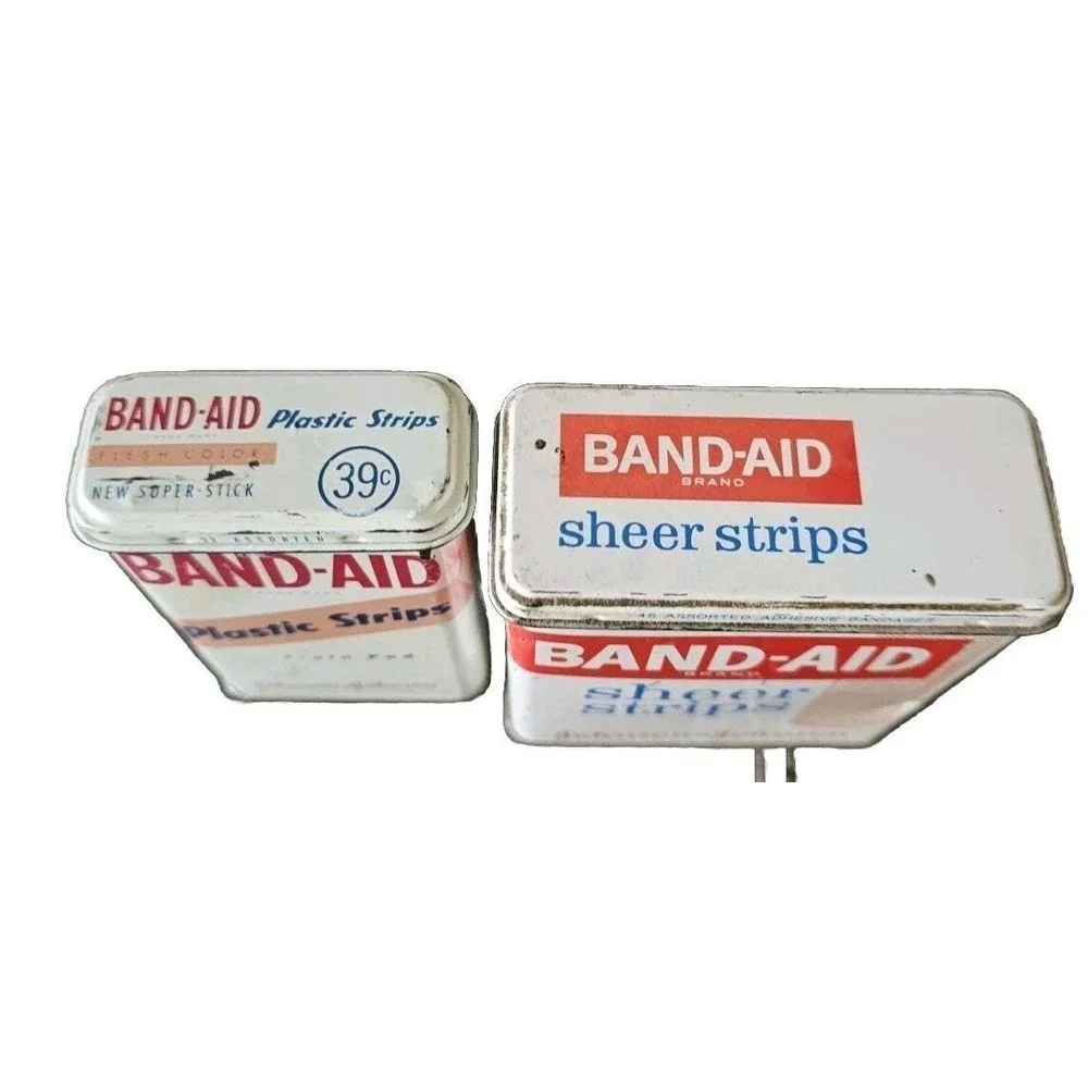 Vintage Johnson & Johnson Band-Aid Plastic Strips Mercurochrome Medical Tin PROP